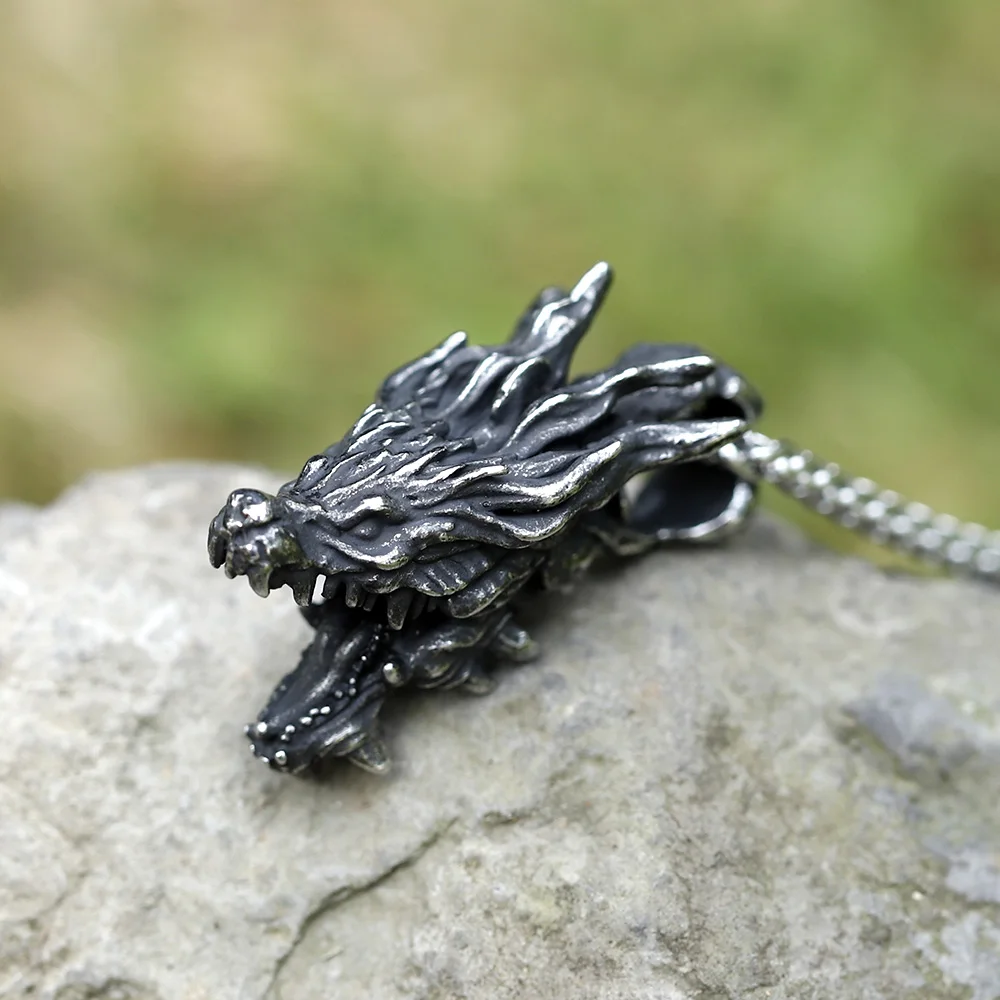 Neue Herren 316l Edelstahl Vintage nordischen Wikinger Drachen Anhänger Halskette Tiermode Schmuck Geschenk versand kostenfrei Image