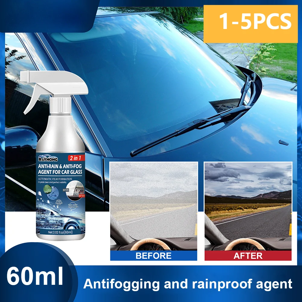1-5 Stück 60ml tragbares Autoglas wasserdichtes Beschichtung mittel langlebiges Anti-Fog-Regenschutz spray für Auto-Reinigungs zubehör Image