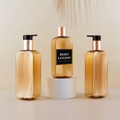 3 Stück 17,6 UK FL OZ Shampoo Quadratische flache Flasche PET Presse Duschgel Spülung Kunststoff Image