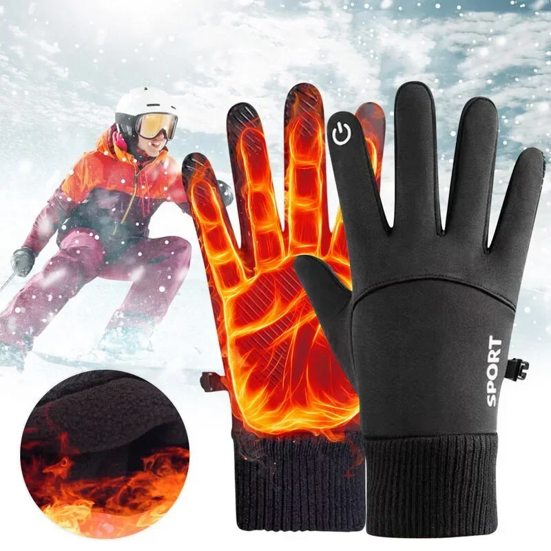 Winter Warme Handschuhe Vollfinger Wasserdicht Radfahren Outdoor Sport Motorrad Skifahren Touchscreen Fleece Radfahren Handschuhe Image