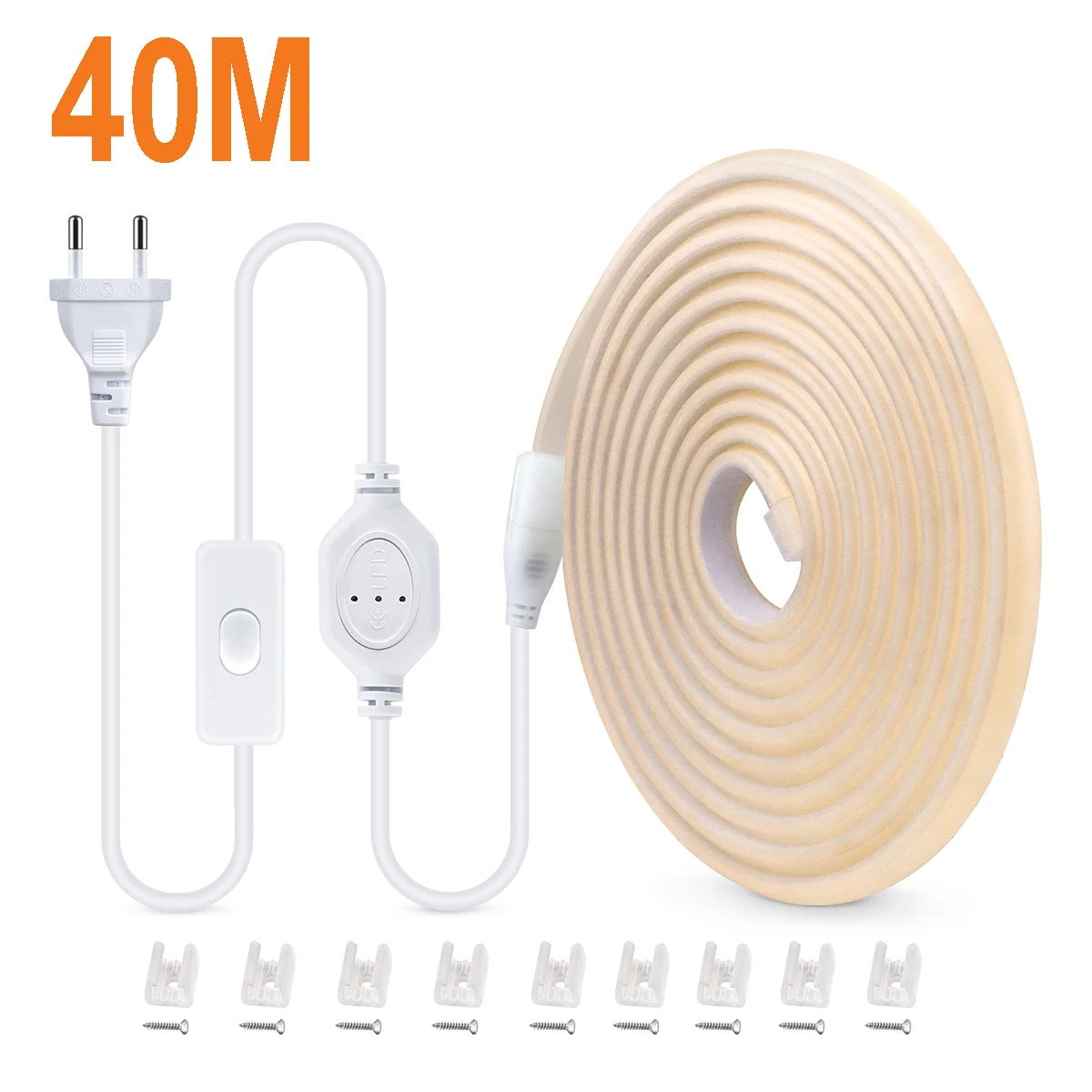 40 Meter LED-Streifenlichter, wasserdicht, flexibel, COB-LED-Lichtband, US-/EU-Stecker für Weihnachtsdekoration, Schlafzimmerlampe, 110 V, 220 V, 230 V Image