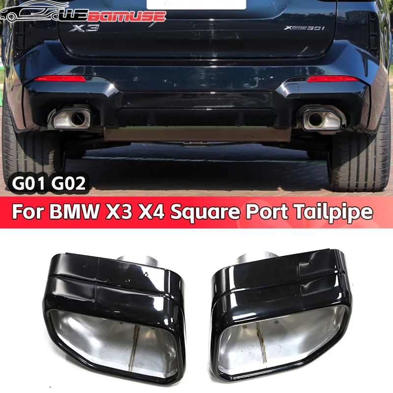 Für bmw x3 g01 x4 g02 quadratischer Auspuff Edelstahl schwarzer Schall dämpfer Kopf geschweißte Auspuff anlage Düse Image