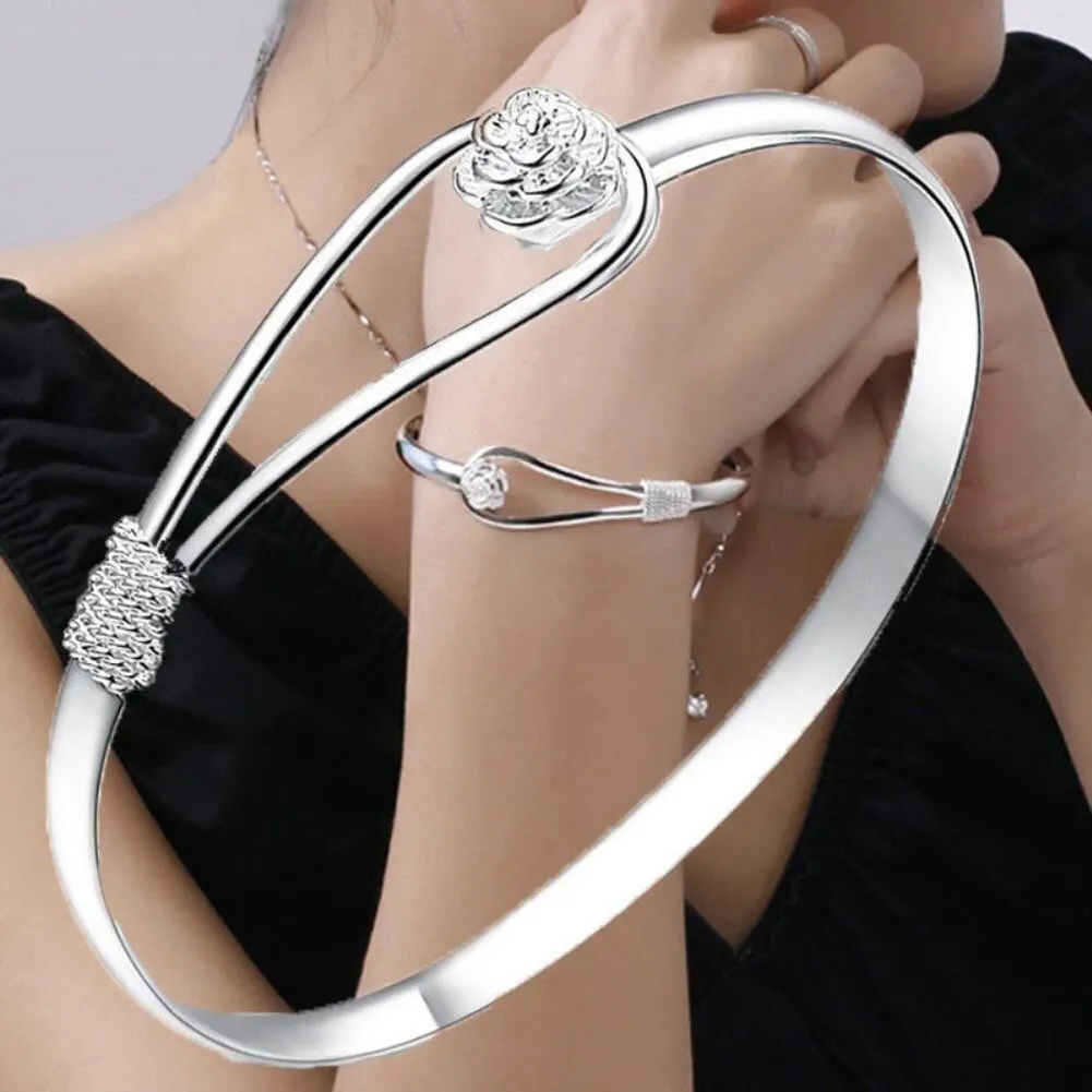 Silber Farbe Blume Armbänder Für Frauen Feine Elegante Armreif Einstellbare Schmuck Mode Party Geschenke Mädchen Student Heiße Neue Image