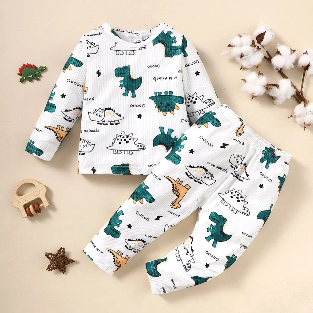 6 Monate bis 3 Jahre Baby Boy Frühling & Herbst Kleidung Set niedlichen Dinosaurier drucken lang ärmel ige Top-Hosen Kleinkind Junge Freizeit kleidung Image