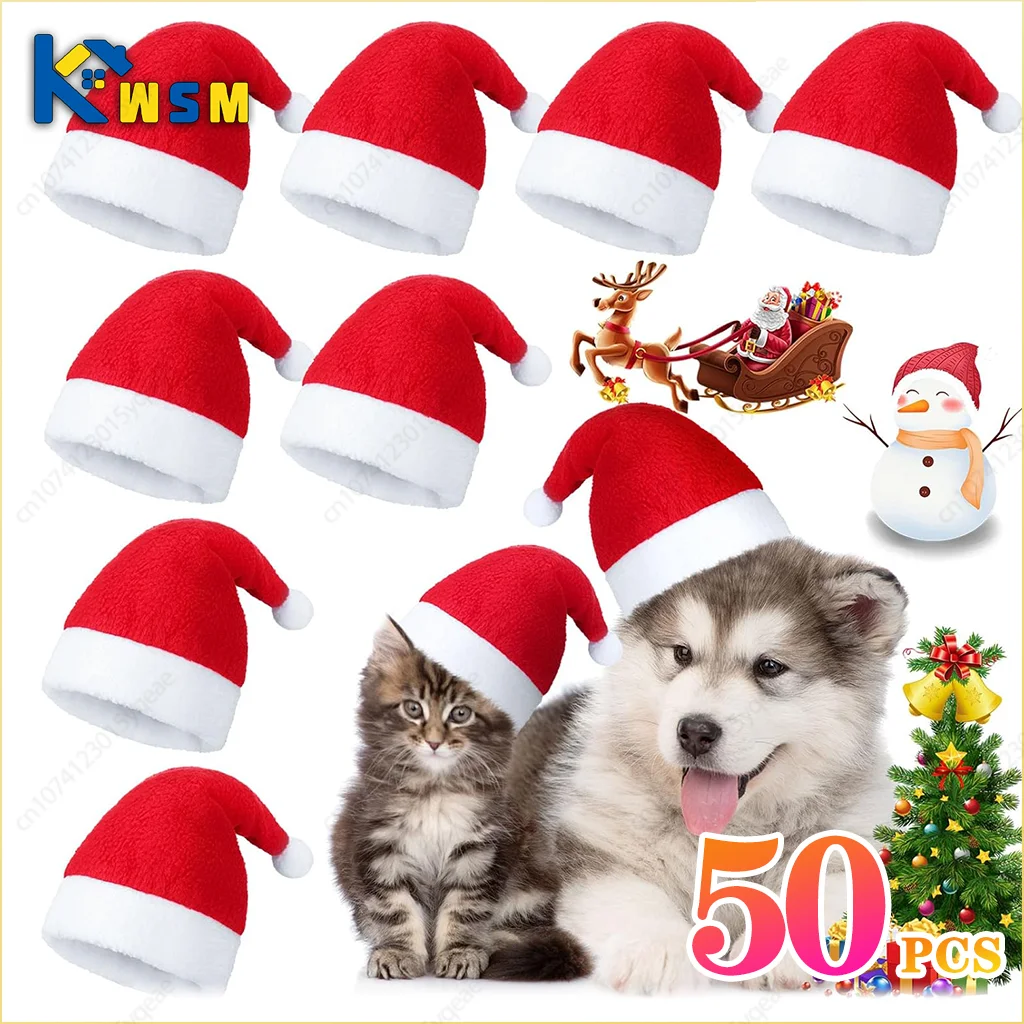 50PCS Weihnachten Haustier Hund Katze Santa Hut Cosplay Hüte Haustier Kostüm Ornamente Weihnachten Party Pet Liefert Weihnachten Dekorationen Image