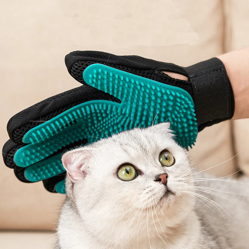 1pc Katzen haar entfernen Handschuhe Gummi Haustier Schönheit Reinigung Pflege effektive Massage Hund Kämme schwimmende Bürste 3 Farbe Image