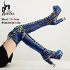 Frauen über dem Knie Stiefel Dame Super High Heels lange Vertiefung Gold Pailletten Herbst Winter Schuhe weibliche Plattform Oberschenkel hohe Stiefel