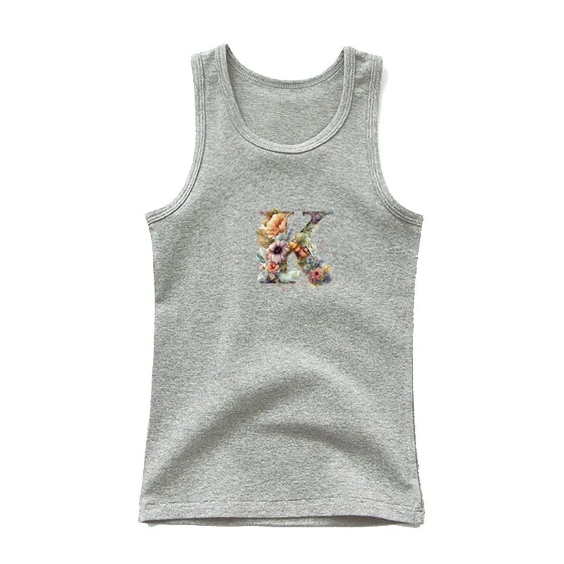 Benutzer definierte Name Buchstaben Kombination Mode Kinder Weste Blume Brief Schrift a b c d e ärmellose T-Shirt grau Tanktops Image