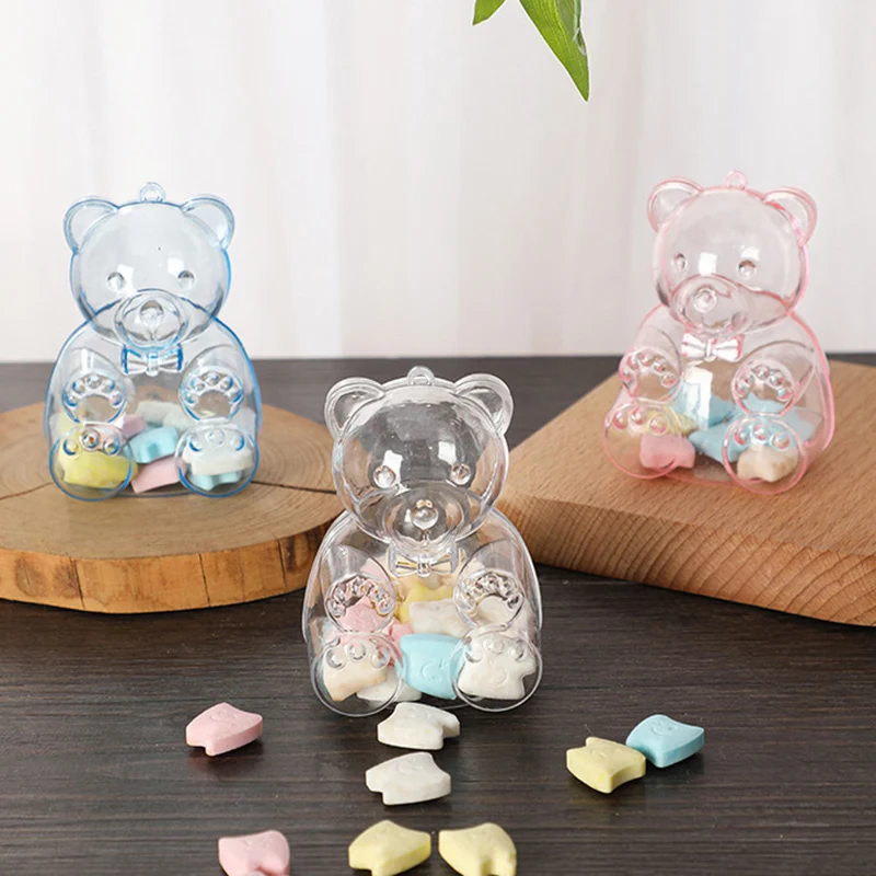5 stücke Transparent Bär Candy Box Kunststoff Hochzeit Geschenk Rosa/Blau Schokolade Boxen Baby Weihnachten Süßigkeiten Lagerung Party Versorgung Image