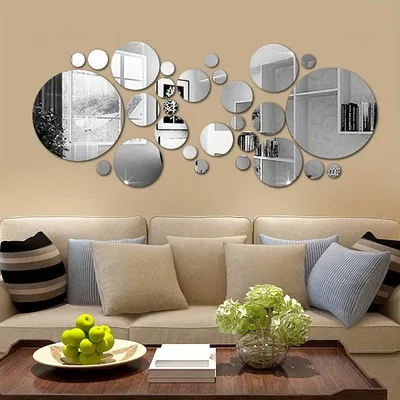 26 pcs 3d Acryl spiegel Wanda uf kleber, runder Spiegel, DIY Schlafzimmer, Bad und TV Hinterzimmer Image