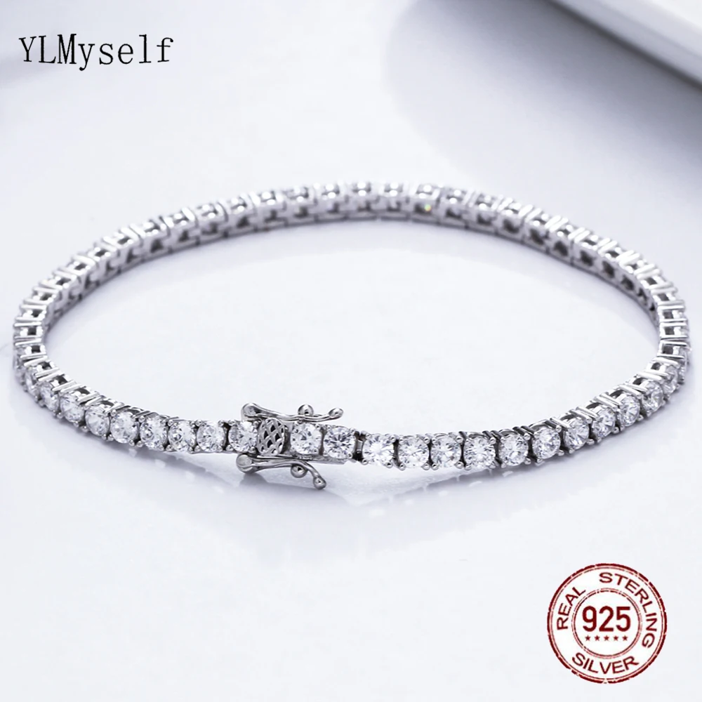Reines Silber, 14–21 cm, Tennis-Armband, Schmuckkette, Pflastern, 3 mm, 5A, CZ, Ewigkeit, atemberaubender Hip-Hop-Rock, echter 925er feiner Schmuck
