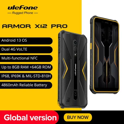Ulefone Armor X12 Pro Robustes, wasserdichtes Smartphone, Android 13, 8 GB + 64 GB, 4860 mAh, 13 MP, 5,45 Zoll, NFC, 4G-Handy, global