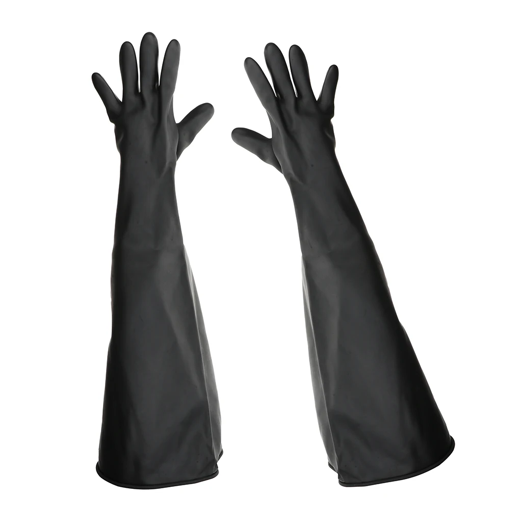 1 paar 80cm Industrielle Labor Lösungsmittel Chemische Beständig Latex Arbeit Handschuhe Schwarz Image