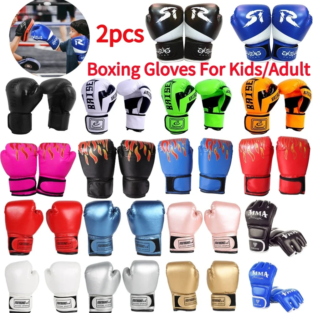 2 Stück Muay Thai Wettkampfhandschuh PU-Leder Schwamm Boxtrainingshandschuhe Professionell atmungsaktiv für Kinder für Kindertraining Image