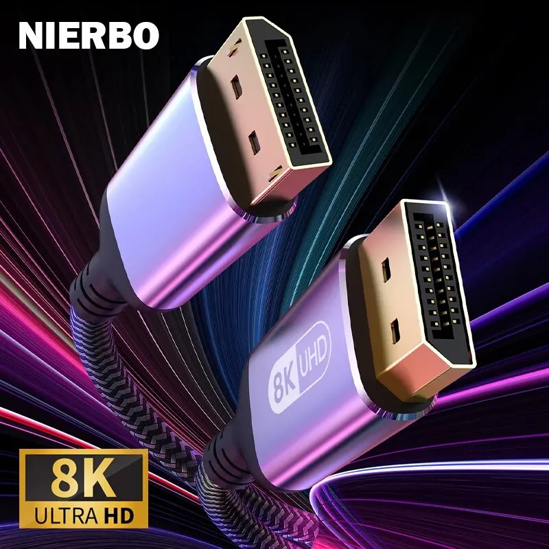 NIERBO DisplayPort-Kabel, 8K DP, 1,4 Kabel, 8K@60Hz, 4K@144Hz, geflochtenes Hochgeschwindigkeits-Display-Port-Kabel, kompatibel mit TV-Monitor, Laptop Image