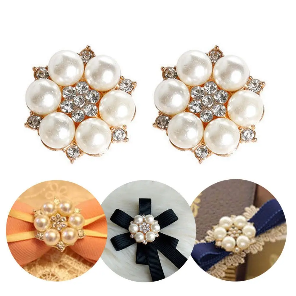 10 teile/satz Blume Strass Knöpfe Perlen knopf Hochzeits dekoration DIY Legierung Kristall bogen Zubehör Image