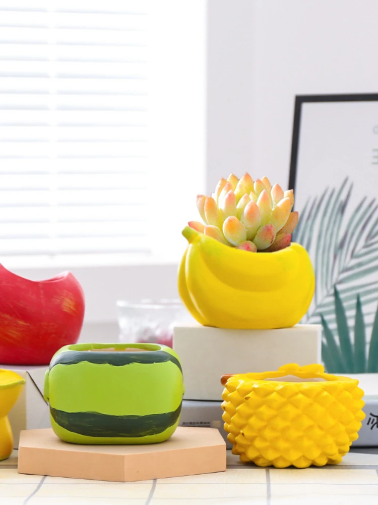 Handgefertigter Keramik-Blumentopf für Sukkulenten, süße Früchte, kreative Vase, einfache Heim- und Raumdekoration Image