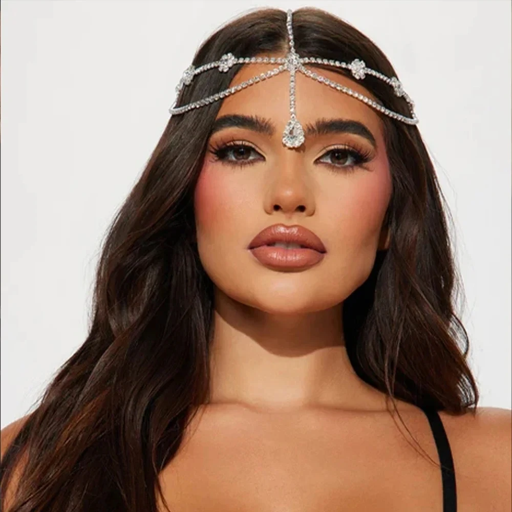 Stone fans boho blume kopf kette schmuck haar zubehör frauen vogel tiara stirnband hochzeit 2024 stirn kette schmuck geschenk Image