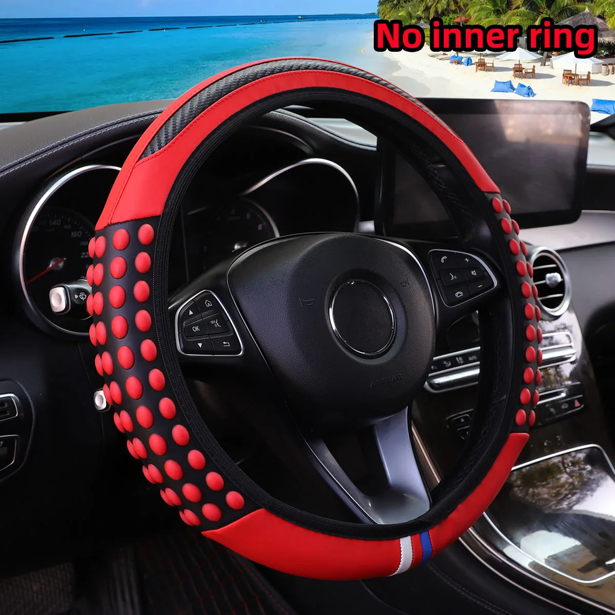 Automotive Products Carbon Tiny Silikon Massage Pellet Leder Lenkradbezug ohne Innenring Passend für 14,5-15 Zoll Image