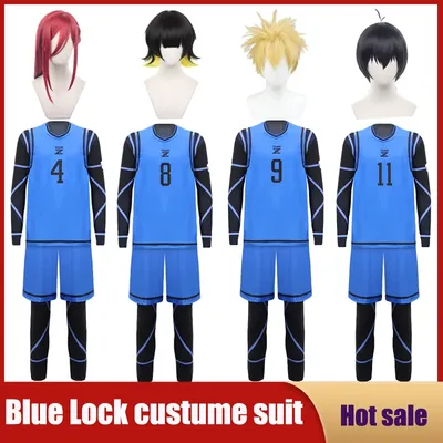 Blue Lock Anime Cosplay Kostüm Trikot Fußball Club Sportswear Uniform Perücke Overalls Weste Shorts Halloween Party Kleidung Geschenk Image