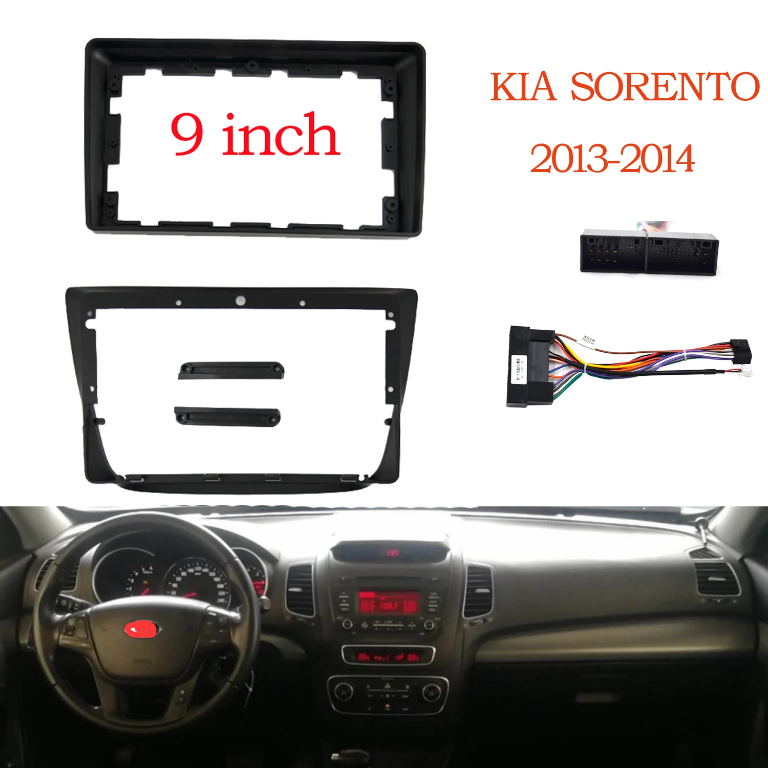 Autoradio-Blende für KIA SORENTO 2013 9-Zoll-Rahmen, Stereo-DVD-Player, installieren Sie die Surround-Zierplatte mit doppelter Din-Frontplatte und Lünette