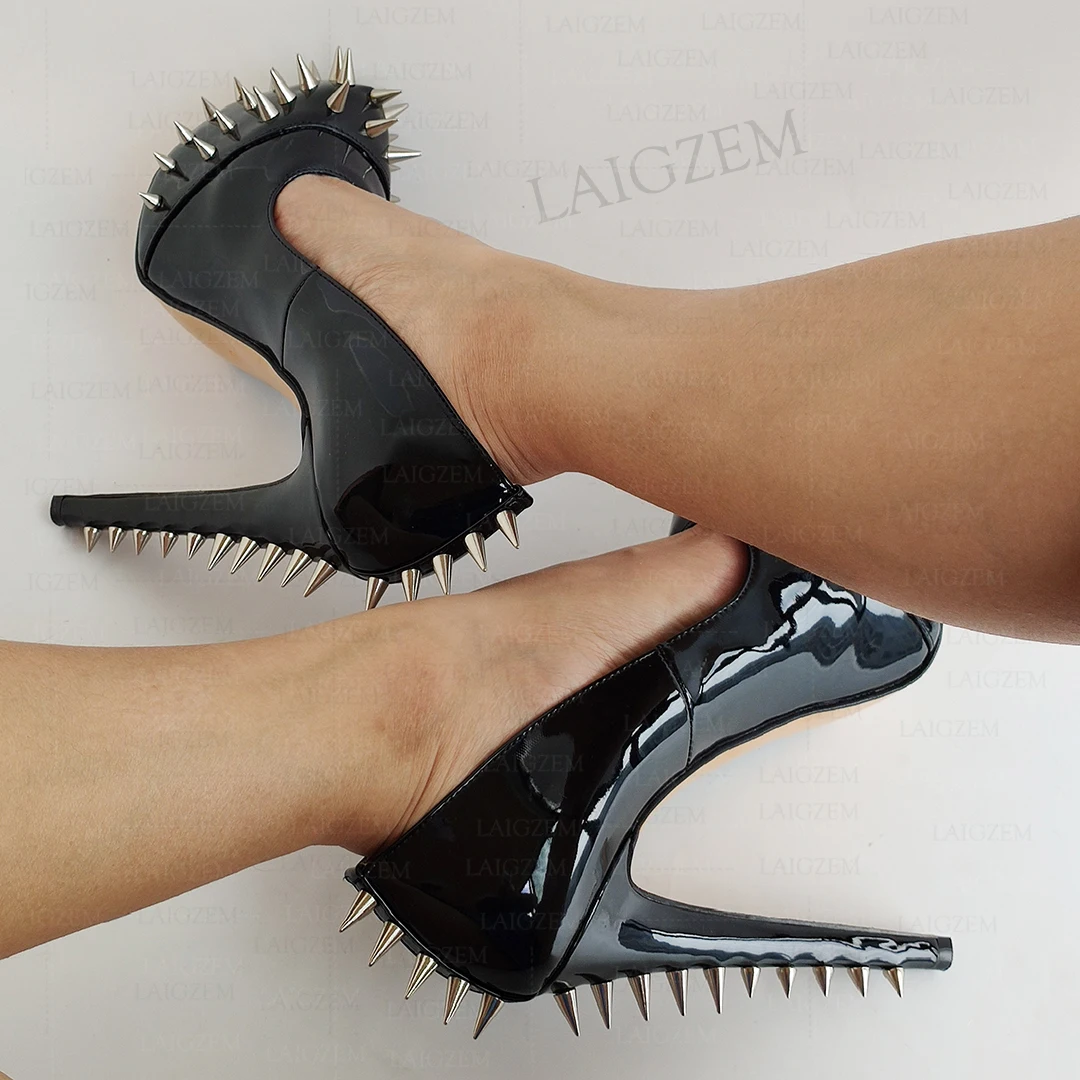 Zhima Frauen Pumps Plattform Slip auf Nieten dünne High Heels Prom Sandalen Cosplay Punk hand gefertigte Schuhe Frau Größe 38 41 44 46