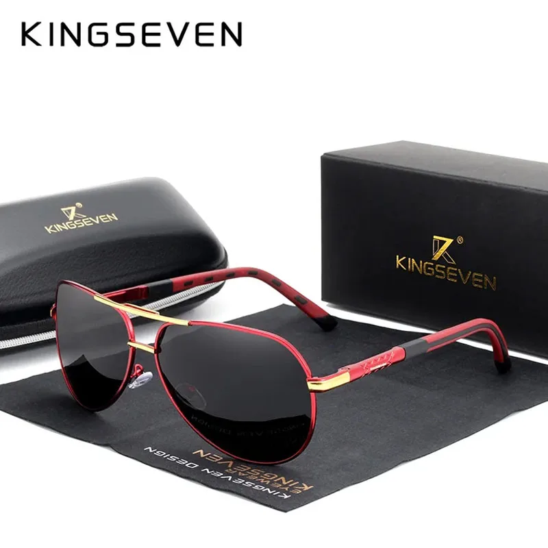 Echte kingseven Design Herren Sonnenbrille hochwertige Aluminium HD Spiegel Linse Brille Frauen Mode Angeln Fahren Unisex Image