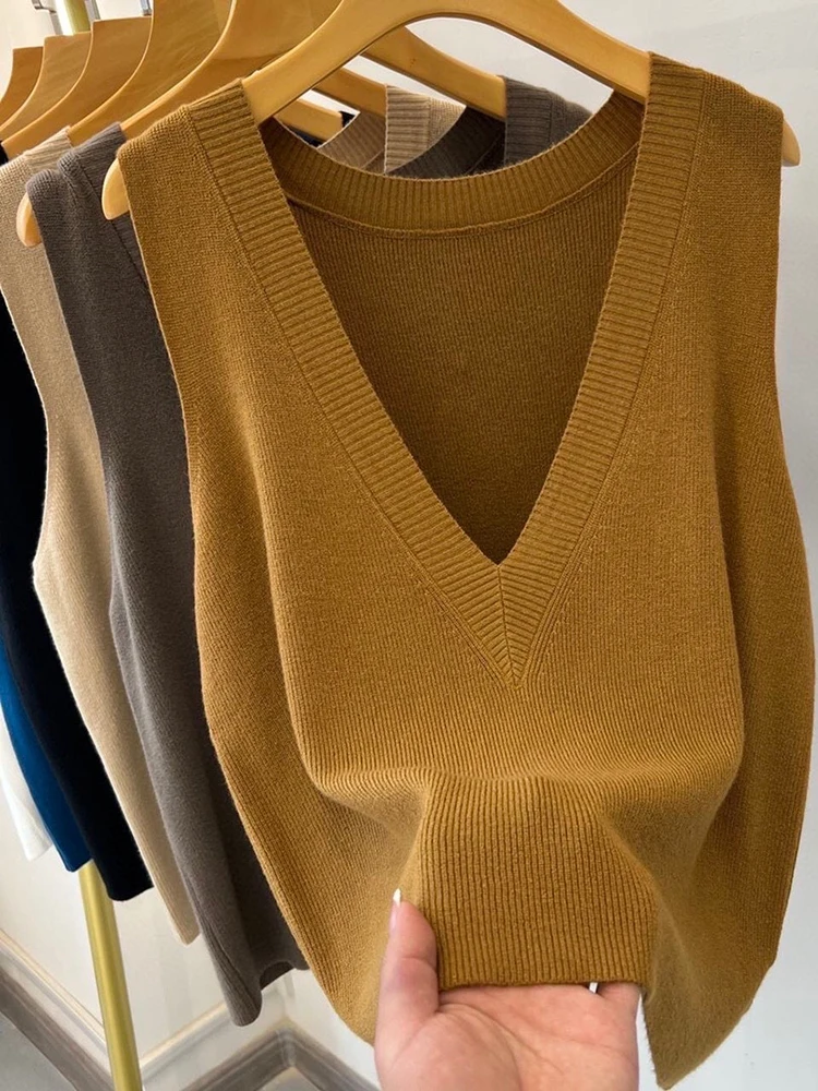 Korea Gestrickte Westen Frauen Top V-ausschnitt Solide Tank Blusas Mujer De Moda Sommer Neue Mode Weibliche Ärmel Casual Tops