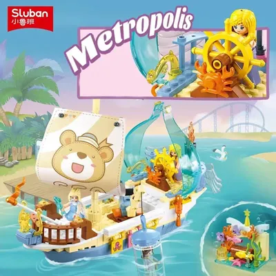 287 Stück Schatzsuche Segelboot am Meer Bausteine niedlichen Expeditions schiff Montage Ziegel Desktop Ornament Kinder Spielzeug Weihnachts geschenk Image
