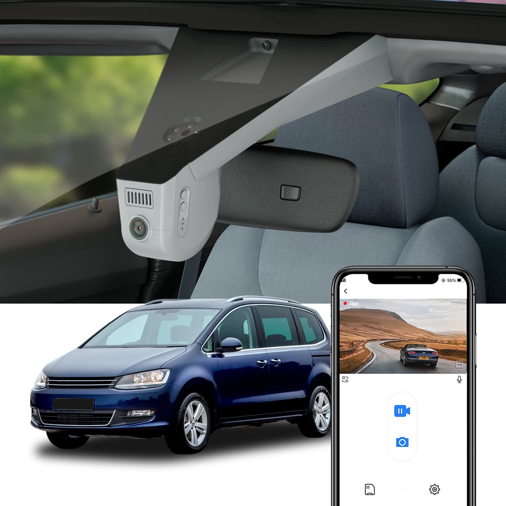 Fitcamx 4K Dash Cam für Volkswagen Sharan 7N (2016–2021), OEM-Stil, Autokamera-DVR mit Nachtsicht, Loop-Aufnahme Image
