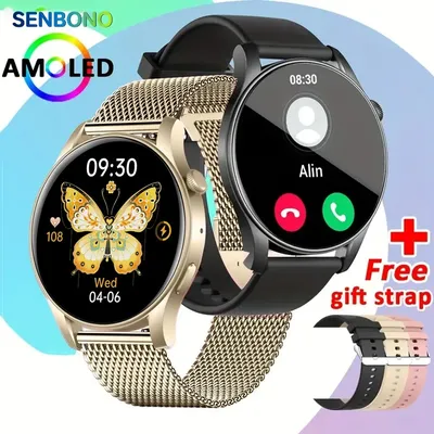 Senbono Smartwatch Männer Frauen 1,43 Zoll Amoeld Bildschirm Bluetooth Call Watch Fitness Tracker Herzfrequenz messer Smartwatch für Männer