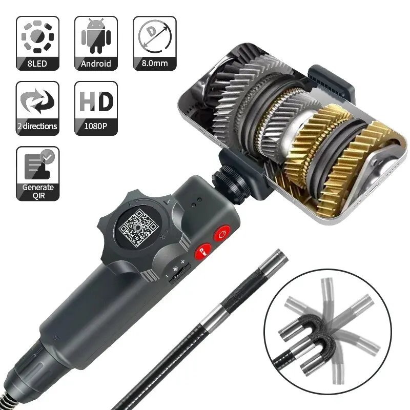 Zwei-Wege-180-Grad-Inspektionskamera, bewegliches Industrie-Endoskop, 8 mm HD-Rohrkamera mit 6 LEDs für PC und Android Image