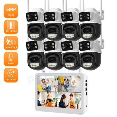 Wireless CCTV-System Wifi-Kamera-Kit 6mp IP-Kameras mit Dual-Lens-Sicherheit Audio 8ch nvr Video h.265 Überwachungs set icsee
