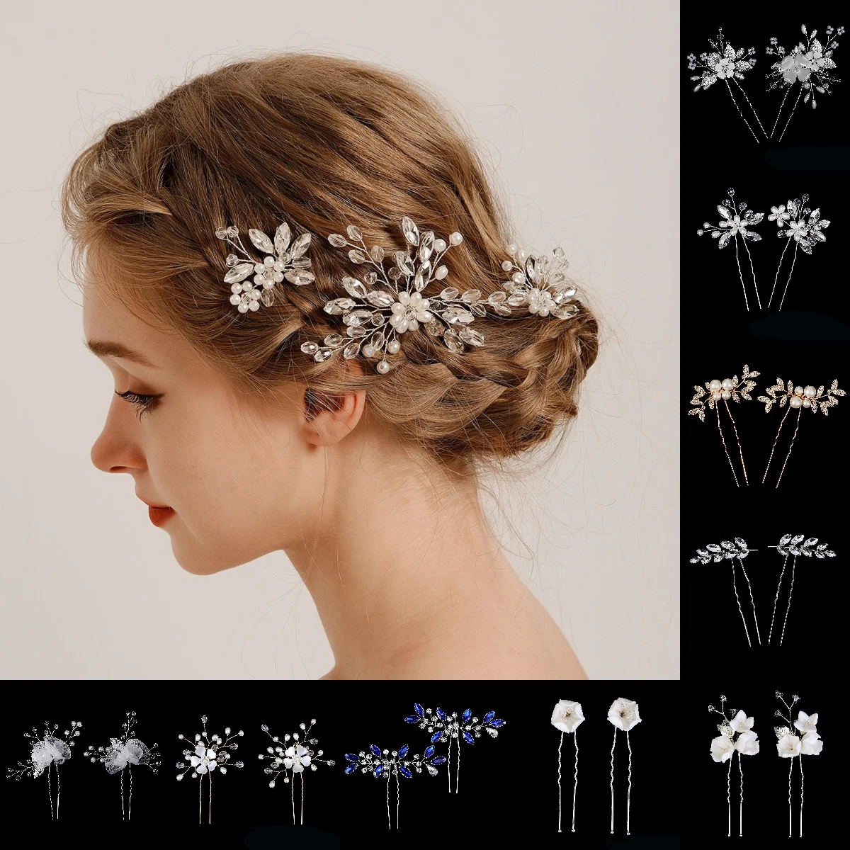 2PCS Perle Strass Haarnadeln Kopfschmuck Handgemachte Kristall Haar Clips für Frauen Schmuck Zubehör Bankett Prinzessin Kopfschmuck Image