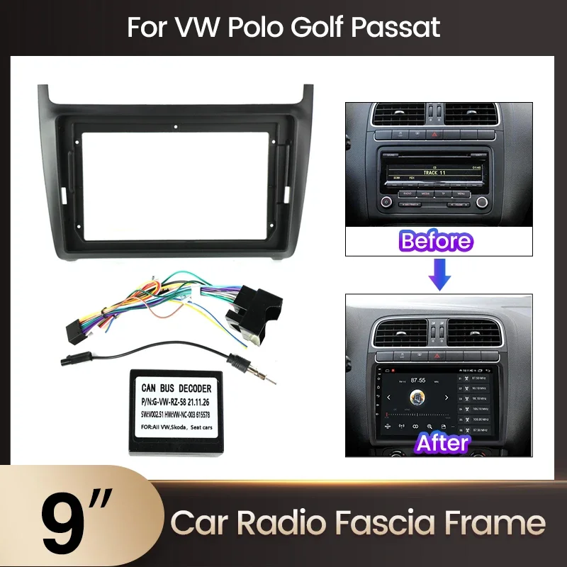 2 din Autoradio 9 Zoll Gesichts rahmen für VW Volkswagen Polo 5 Golf Passat Limousine Stereo Panel Armaturen brett Installation zubehör Image