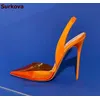 Surkova Orange Grün Transparent PVC Hohe Ferse Schuhe Elegante Satin Tuch Slingback Hochzeit Pumpen