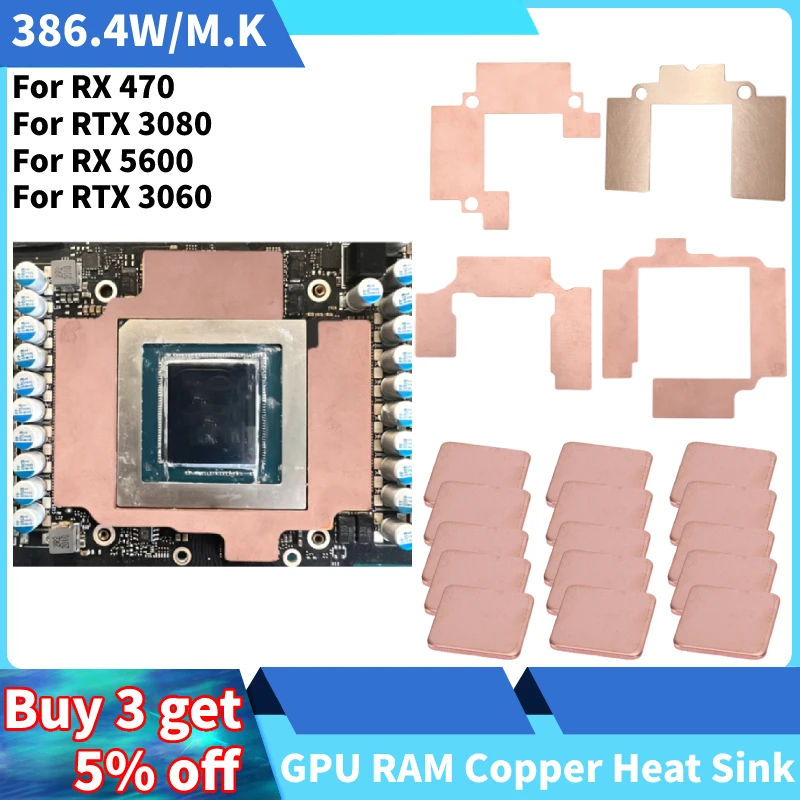 386,4 w/m.k GPU RAM Kupfer Kühlkörper für Kühler Memory Miner für RTX 3080/RX XT/RX GPU Kühlung Thermo pad Image