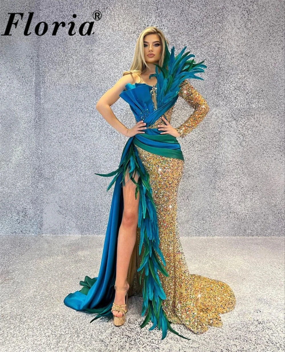 Sexy Meerjungfrau Cocktail kleider hohe Luxus One Shoulder Promi Kleider mit Seitens chlitz Vestidos de Cóctel Federn Festzug Kleid Image