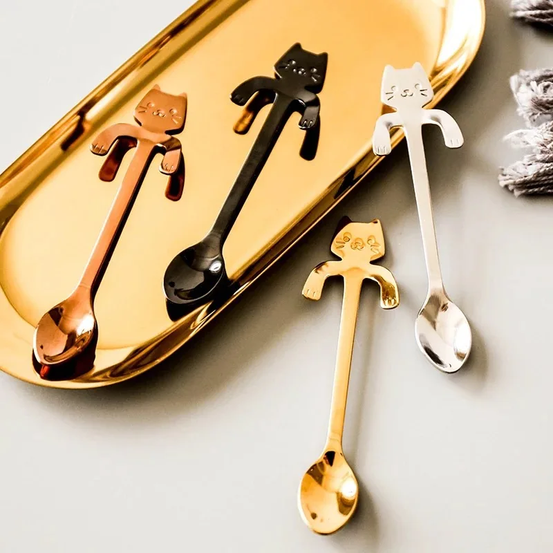 4 teile/satz Edelstahl Mini Katze Kätzchen Design Edelstahl Kaffee/Tee/Dessert/Getränk/Mischen/Milchshake löffel Besteck Gadgets