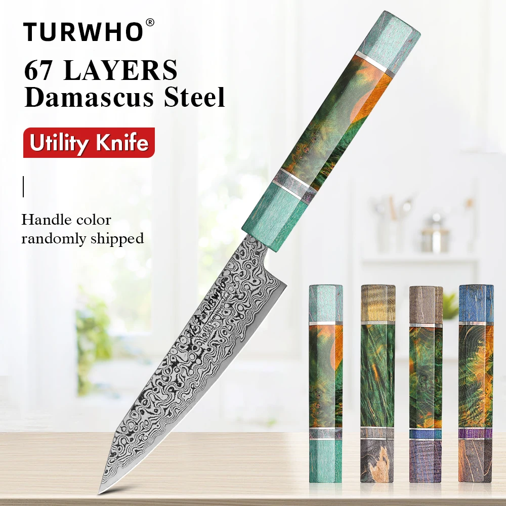 Turwho 5 "japanische hand geschmiedete Küche Utility Messer Damaskus Stahl Kochmesser Gemüse Fleisch Scheibe Obst Schälen Kochute nsilien Image