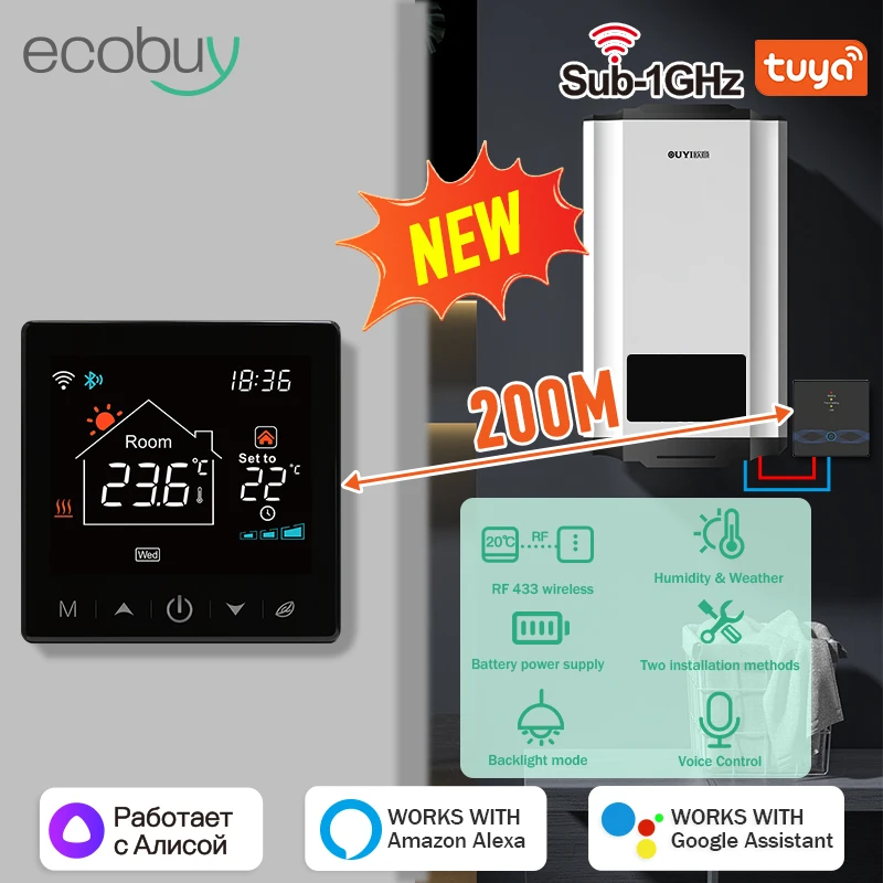 Tuya Smart Home Wifi Kessel Thermostat Drahtlose 433MHZ Wasser Kessel Heizung Digitale Temperaturregler Smart Leben Alexa Google Hause Image