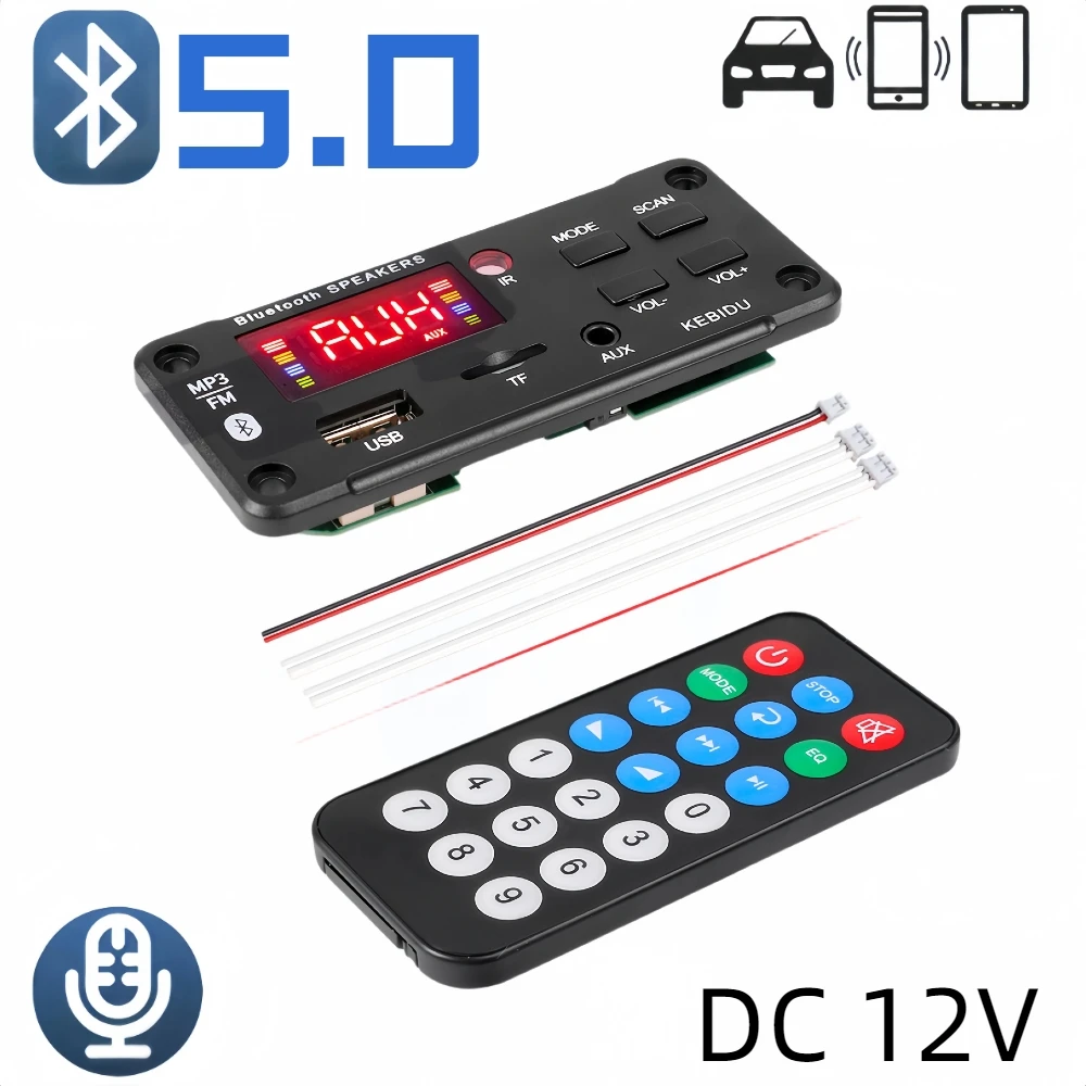 Freisprecheinrichtung Wireless Bluetooth 5.0 MP3-Player Decoder Board DC 12V Unterstützung TF-Kartensteckplatz USB FM mit Fernbedienung für Autolautsprecher Image