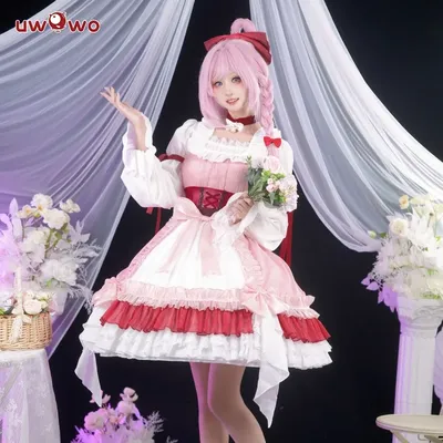 AUF LAGER UWOWO Honkai Impact 3 Cosplay Elysia Blossoming Frühlingskleid Lolita Cosplay Kostüm mit Schleife Spiel Halloween Kostüm Image