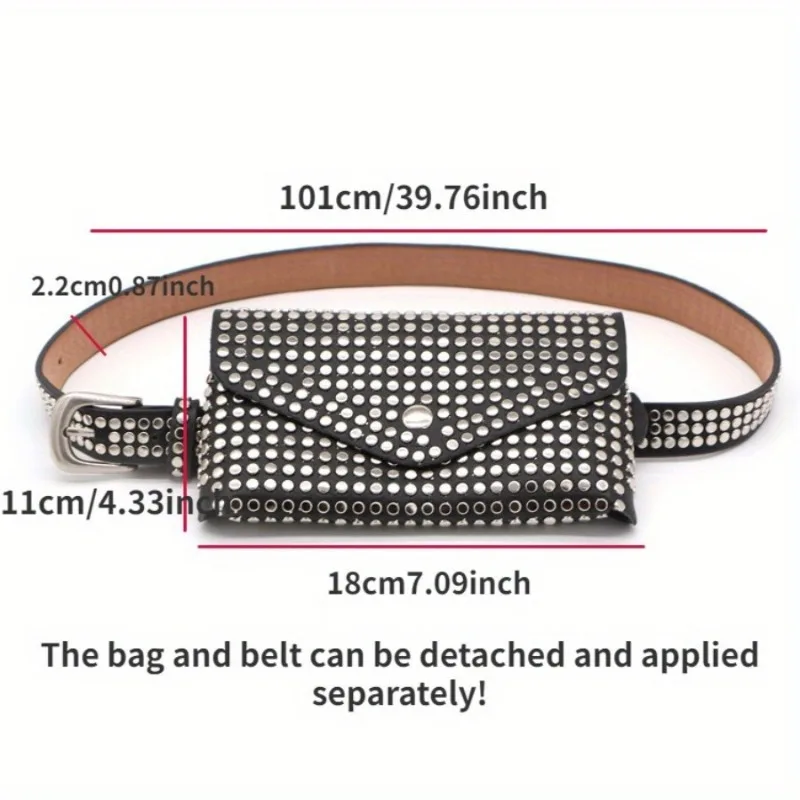 Mini frauen Gürtel Tasche Niet Gürtel Stil Persönlichkeit Punk Gürtel Taschen Mode Schwarz Taille Packs Umhängetasche Für Punk Tragen