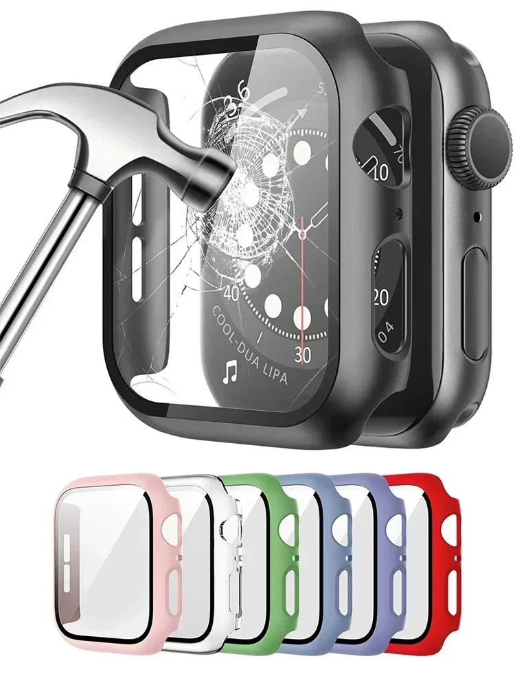 Gehärtete Glas abdeckung für Apple Watch Zubehör 45mm 41mm 44mm 40mm 42mm Displays chutz folie Apple Watch Case Serie 9 4 5 6 se 7 8 Image