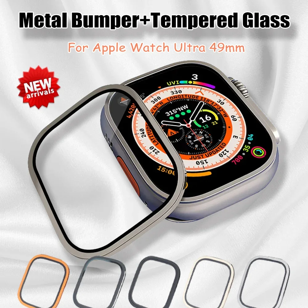 Gehärtetes Glas für Apple Watch Ultra 49 mm, Displayschutzfolie, kratzfest, HD-Metallstoßstange, Vollfolie für IWatch Ultra 49 mm Image