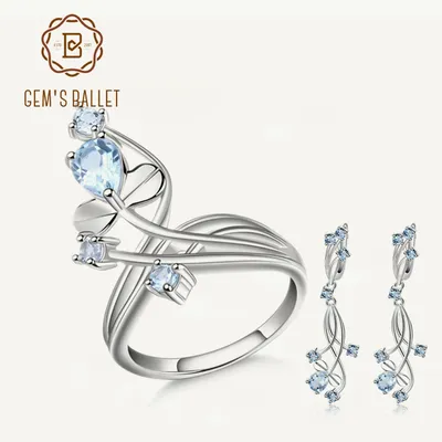 GEM'S BALLETT Natürliche Himmel Blau Topas Edelstein Nette Blume Schmuck Sets 925 Sterling Silber