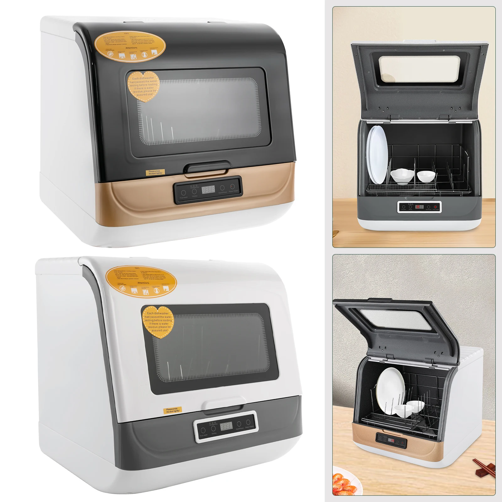 Moderne tragbare Spülmaschine Arbeits platte Geschirrs püler Tischplatte Mini Geschirrs püler mit/Wassers ch lauch Gold/Weiß DWS-T05 220v 800w Image