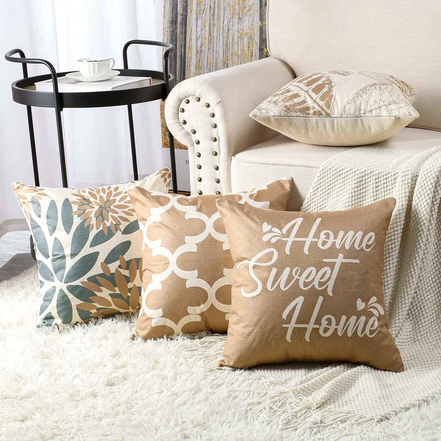 Hellbrauner, geometrischer Leinen-Kissenbezug für Auto, Wohnzimmer, Sofa, Schlafzimmer, Heimdekoration, 40 x 40 45 x 45 50 x 50 60 x 60 Kissenbezug