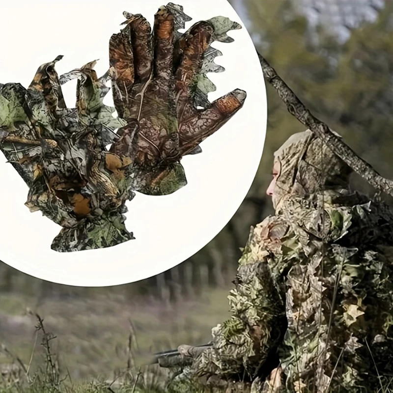 Outdoor-Dschungelblatt-Tarnhandschuhe, Jagdhandschuhe für die Vogelbeobachtungsfotografie, können mit dem Ghillie-Anzug kombiniert werden Image